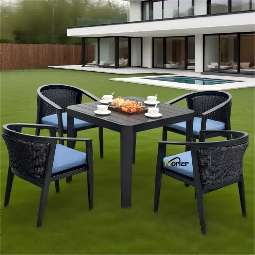 Meja makan aluminium outdoor baru dan set kursi akan datang