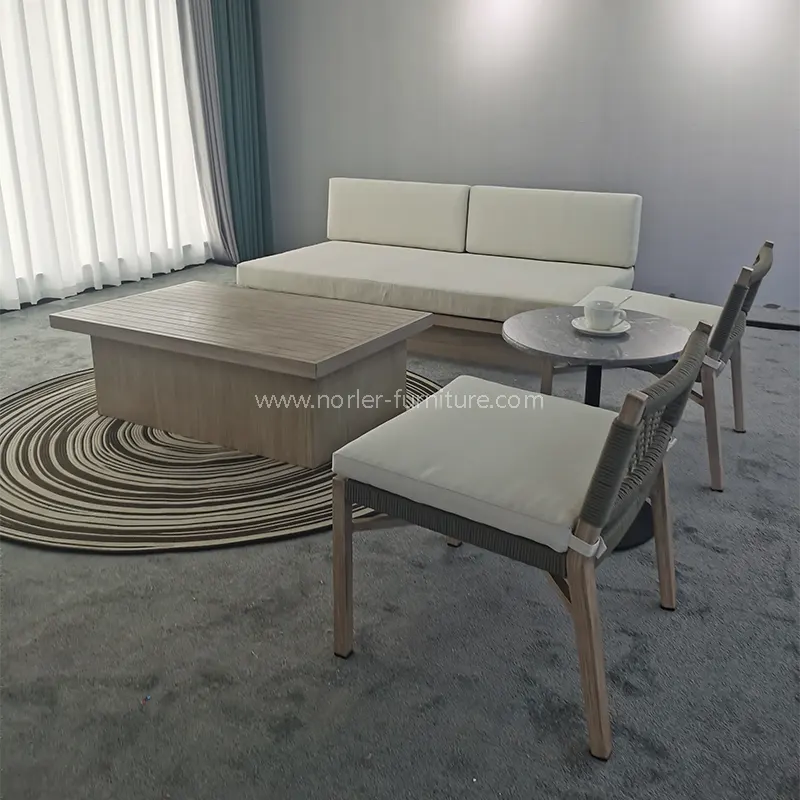 Aluminium Paduan Kayu Gandum Tenun Sabuk Luar Ruang Kursi