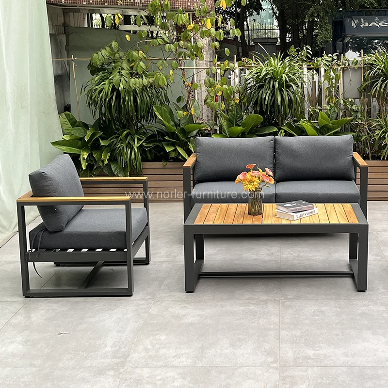 Sofa sandaran tangan kayu aluminium outdoor berkualitas tinggi
