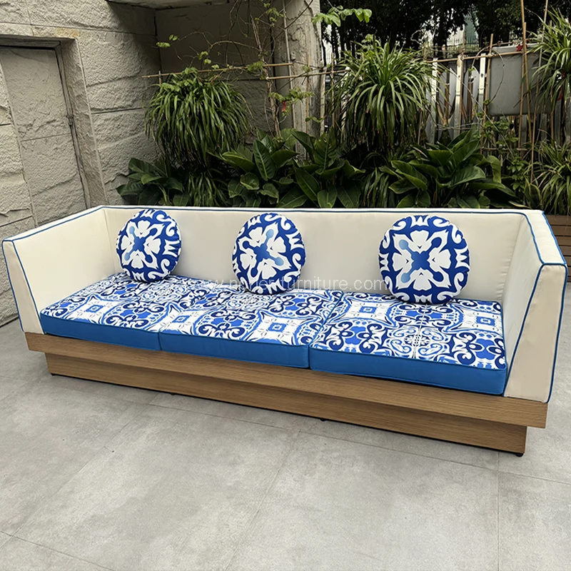 Bingkai aluminium outdoor modern sofa biji kayu disikat