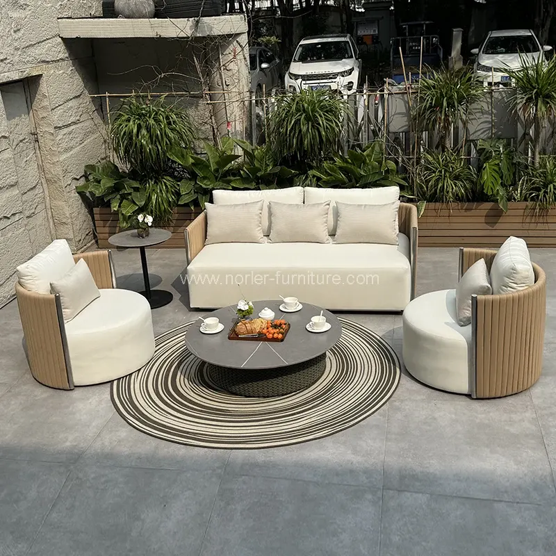 Sofa bingkai aluminium tali luar ruang modern