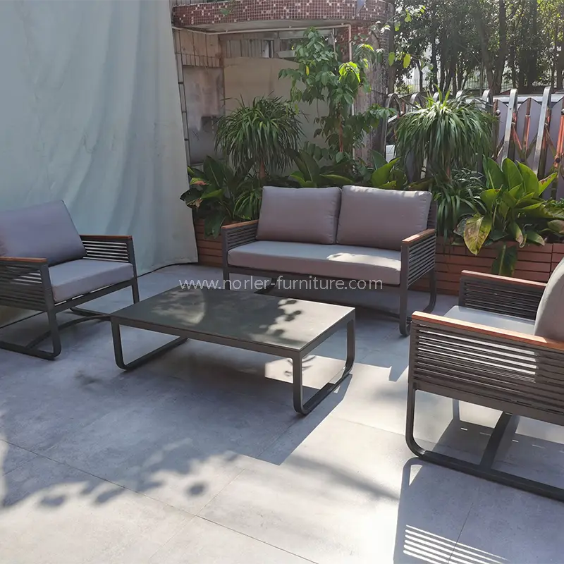 Sofa sandaran tangan kayu aluminium outdoor terbaru Sofa sandaran tangan kayu aluminium outdoor terbaru