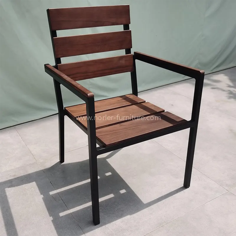 Bingkai Aluminium Luar Ruang Kursi Kayu Jati Penuh