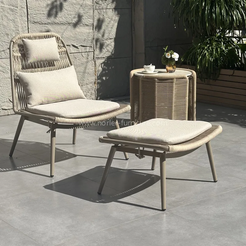 Outdoor Aluminium Rope Weaving Leisure Chair Footstool Set