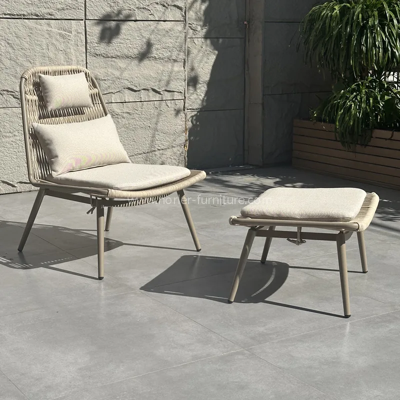 Outdoor Aluminium Rope Weaving Leisure Chair Footstool Set