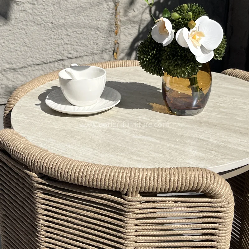 Outdoor Aluminium Rope Weaving Leisure Chair Footstool Set