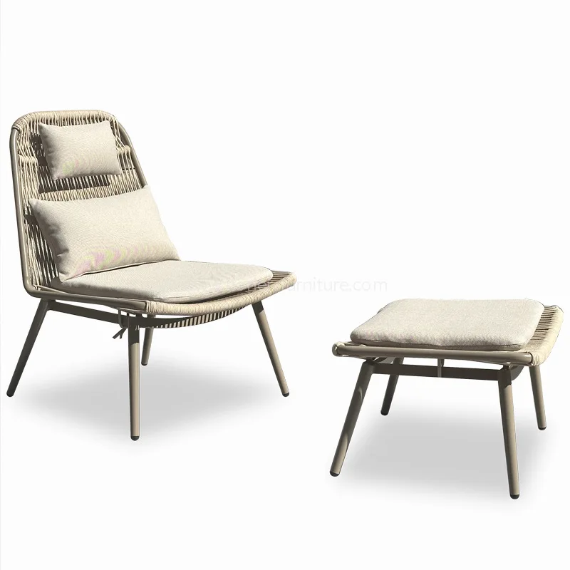Outdoor Aluminium Rope Weaving Leisure Chair Footstool Set