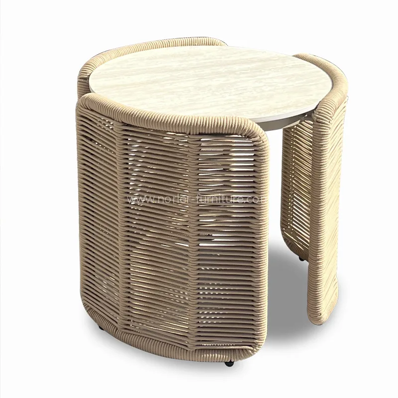 Outdoor Aluminium Rope Weaving Leisure Chair Footstool Set