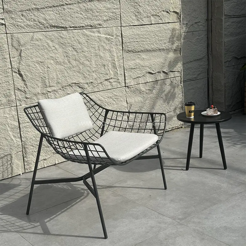 Outdoor Courtyard Black Aluminium Waterproof Cushion Balcony Set