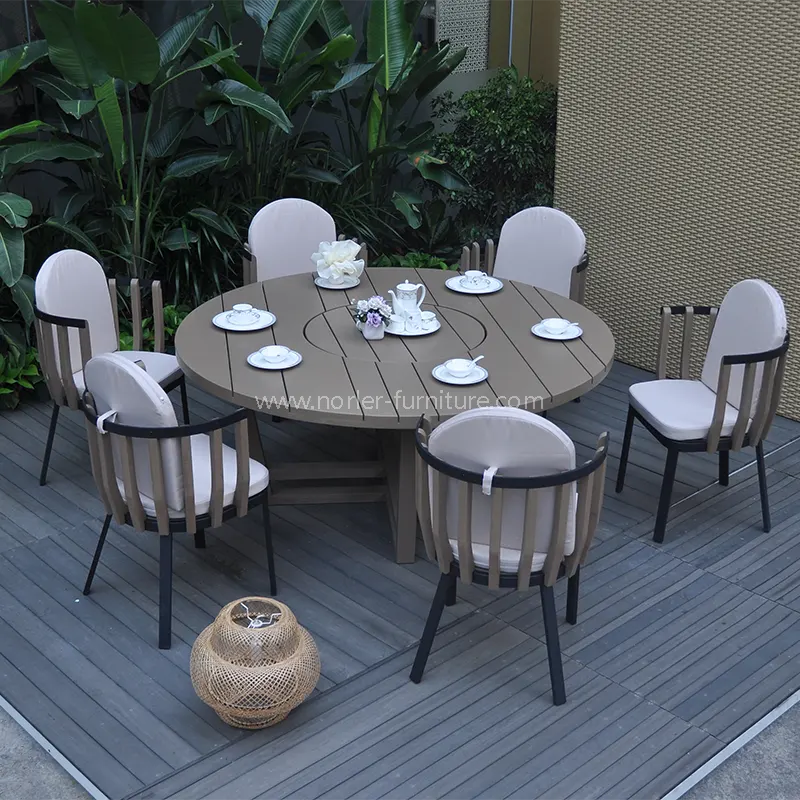 Outdoor spray aluminium bingkai bingkai kayu jati set makan