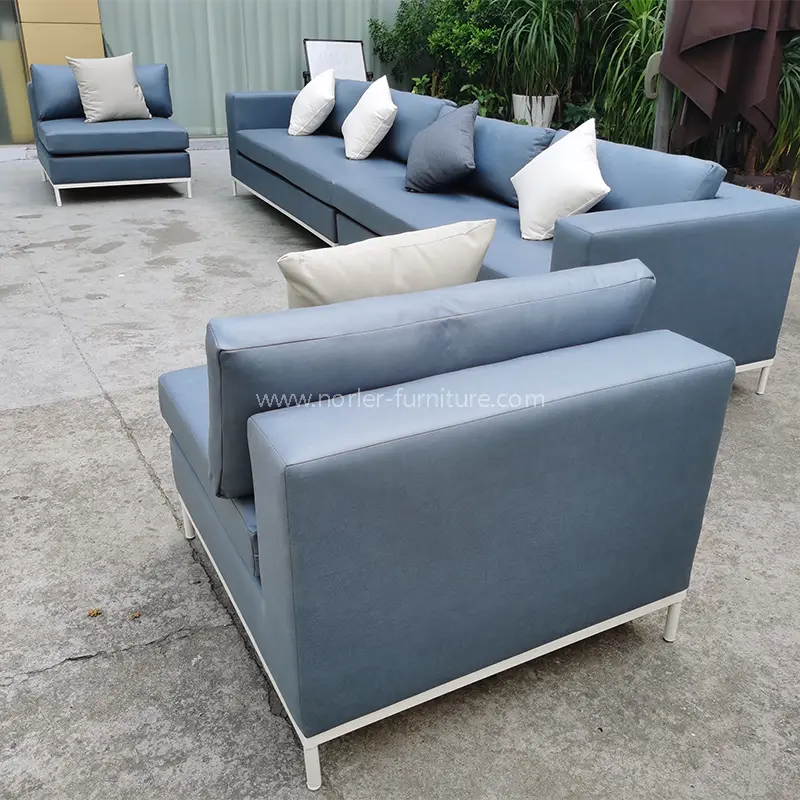Sofa bingkai aluminium kulit biru tahan air