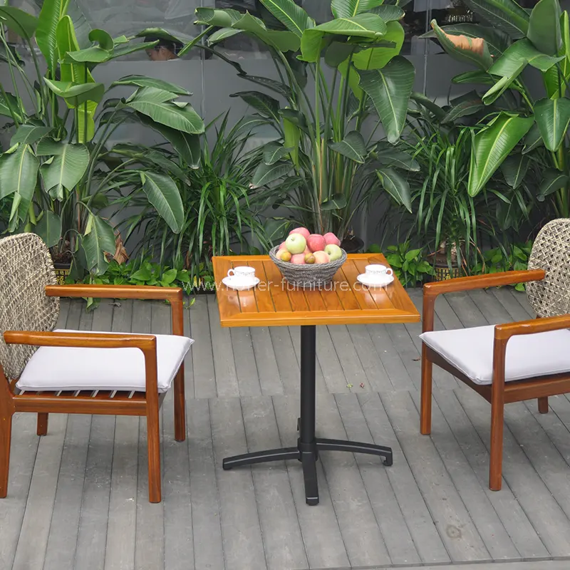 Outdoor Weather Resisten Natural Wood Rotan Rattan Dining Set